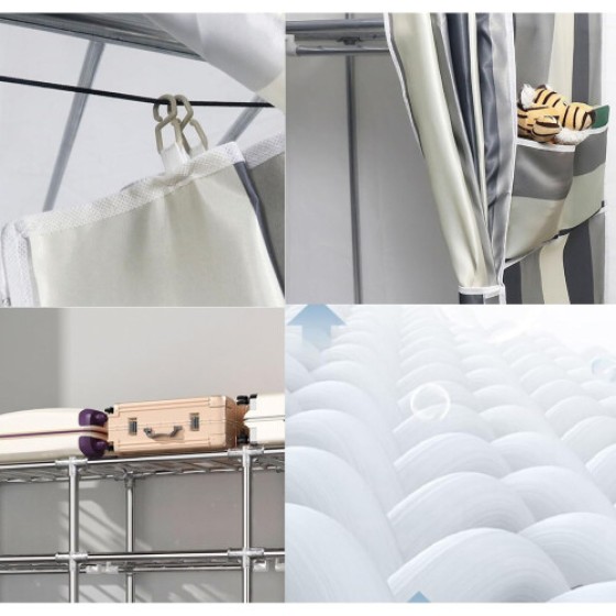 Rak pakaian portabel tugas berat, 165x45x170 cm, dengan penutup ritsleting, pengatur penyimpanan kamar tidur.